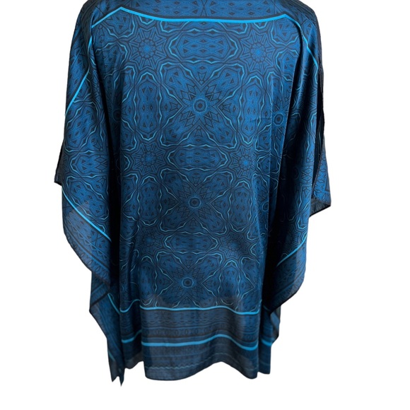 DANA BUCHMAN women’s top size medium teal blue kimono slit open sleeves print - Picture 3 of 11
